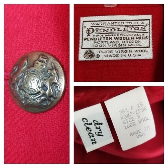 Vintage 80s Pendleton 100% Wool Blazer Red Gold Embossed Buttons Size 8 USA - Picture 16 of 16